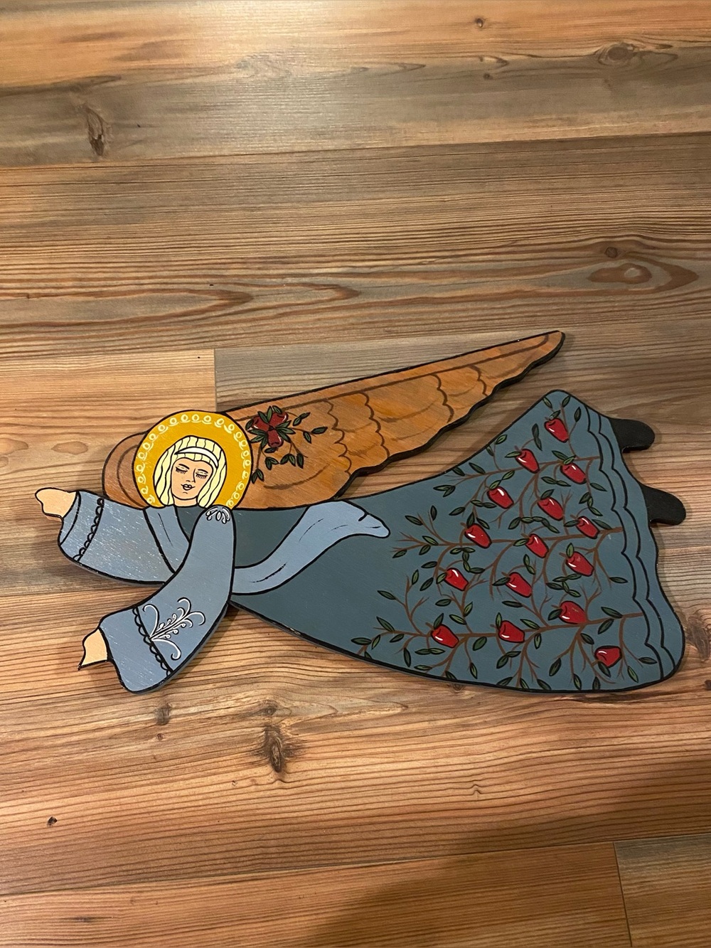 Vintage hand-painted wooden folk art angel wall hanging Over The Door Art